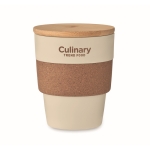 Verre plastique recyclé, bandeau de liège et couvercle bambou 300ml couleur beige vue principale