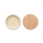 Bougies en cire végétale avec parfum de lin et couvercle en bambou couleur blanc quatrième vue