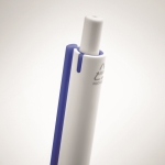 Stylos d´entreprise recyclés blancs avec clip couleur encre bleue couleur bleu deuxième vue photographique