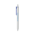 Stylos d´entreprise recyclés blancs avec clip couleur encre bleue couleur bleu vue avec zone d'impression