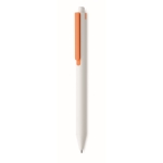 Stylos d´entreprise recyclés blancs avec clip couleur encre bleue couleur orange