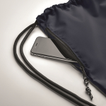Sac à dos en polyester RPET avec cordon épais et poche zippée couleur bleu quatrième vue photographique