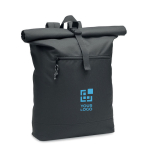Sac à dos avec fermeture roll top et dossier rembourré polyester RPET couleur noir vue avec zone d'impression