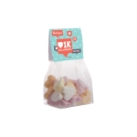 Sachet de cœurs en sucre lucky hearts avec en-tête publicitaire 50g couleur transparent
