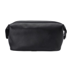 Trousse de toilette en cuir à fermeture éclair, 2 boutons latéraux couleur noir première vue