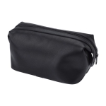 Trousse de toilette en cuir à fermeture éclair, 2 boutons latéraux couleur noir deuxième vue