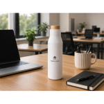Bouteille isotherme étanche en acier inoxydable et bambou 500ml couleur blanc deuxième vue