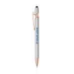 Stylo métallique à embout tactile avec détails en or rose, Encre bleue avec zone d'impression