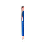 Stylo métallique mat avec détails en or rose, Encre bleue avec zone d'impression