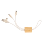 Set de câbles de charge pour porte-clés 4-en-1 en coton et bambou couleur marron deuxième vue