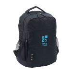 Sac à dos publicitaire en polyester 600D, plusieurs poches extérieures couleur noir avec zone d'impression