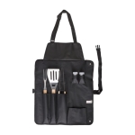 Tablier en nylon avec 6 accessoires de barbecue en acier inoxydable couleur noir deuxième vue