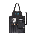 Tablier en nylon avec 6 accessoires de barbecue en acier inoxydable avec zone d'impression