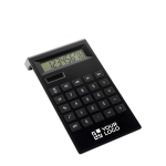 Calculatrice à 8 chiffres en plastique avec touches antidérapantes couleur noir avec zone d'impression