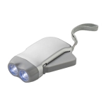 Lampe de poche dynamo en plastique avec 2 LED, piles incluses couleur argenté troisième vue