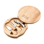 Set de découpe de fromage avec planche en bois dans coffret circulaire avec zone d'impression