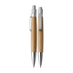 Stylos promotionnels en bambou avec détails métalliques, Encre bleue couleur marron troisième vue