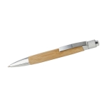 Stylos promotionnels en bambou avec détails métalliques, Encre bleue couleur marron quatrième vue