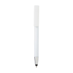 Stylo métallisé tactile avec support pour téléphone, Encre bleue couleur blanc première vue