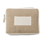 Trousse de toilette en jute et coton, fermeture éclair, poche frontale couleur marron première vue