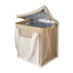 Sac isotherme en jute avec poche frontale en coton couleur marron deuxième vue