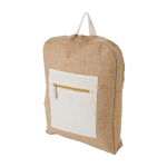 Sac à dos en jute et coton avec poche et fermeture éclair frontale couleur naturel première vue