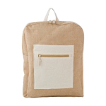 Sac à dos en jute et coton avec poche et fermeture éclair frontale couleur naturel troisième vue