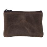 Porte-monnaie zippé en cuir recyclé avec boucle porte-clés couleur marron première vue