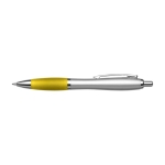 Stylo argenté avec grip antidérapant coloré, Encre bleue couleur jaune première vue