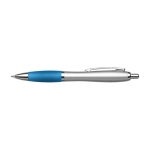 Stylo argenté avec grip antidérapant coloré, Encre bleue couleur bleu ciel première vue