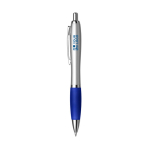 Stylo argenté avec grip antidérapant coloré, Encre bleue avec zone d'impression