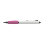 Stylo en ABS recyclé avec logo, grip en caoutchouc, Encre bleue couleur rose première vue
