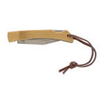 Couteau de poche pliant en acier avec manche en bambou et cordon couleur bois première vue