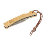 Couteau de poche pliant en acier avec manche en bambou et cordon couleur bois deuxième vue