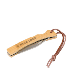 Couteau de poche pliant en acier avec manche en bambou et cordon avec zone d'impression