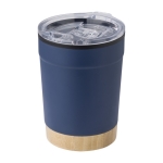 Verre en acier inoxydable, base bambou, couvercle à pression 300ml couleur bleu marine deuxième vue