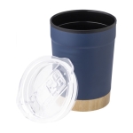Verre en acier inoxydable, base bambou, couvercle à pression 300ml couleur bleu marine troisième vue