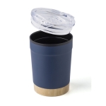Verre en acier inoxydable, base bambou, couvercle à pression 300ml couleur bleu marine quatrième vue