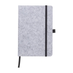 Carnet promotionnel en feutre recyclé approx. A5 à feuilles lignées couleur gris première vue