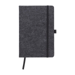 Carnet promotionnel en feutre recyclé approx. A5 à feuilles lignées couleur gris foncé première vue
