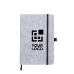 Carnet promotionnel en feutre recyclé approx. A5 à feuilles lignées avec zone d'impression