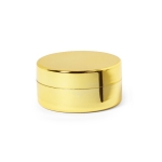 Baume à lèvres dans un pot avec couvercle et parfum vanille SPF15 couleur doré première vue