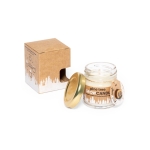 Bougie promotionnelle éco en verre avec parfum de pin et graines couleur kaki deuxième vue