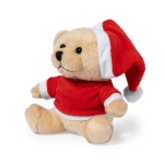 Ours en peluche avec bonnet de Père Noël et chemise personnalisable couleur marron
