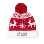 Bonnet en polyester avec motif de Noël original et pompon rouge vue principale