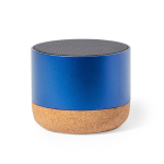 Enceinte en aluminium recyclé avec base en liège et puissance de 3W couleur bleu première vue