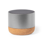 Enceinte en aluminium recyclé avec base en liège et puissance de 3W couleur argenté première vue