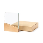 Plaque de verre, base en bois dans un étui avec fermeture magnétique couleur transparent  troisième vue