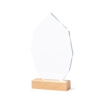 Plaque de verre de forme géométrique avec une base en bois naturel couleur transparent première vue