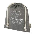 Sac format moyen en coton recyclé GRS avec cordon de serrage 150 g/m² couleur noir vue impression sérigraphique